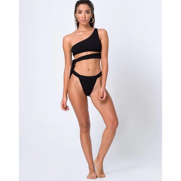 Motel Rocks Women’s Bikini Bottoms Crinkle Ribbed Knit Low rise Black Size XS - Picture 3 of 12